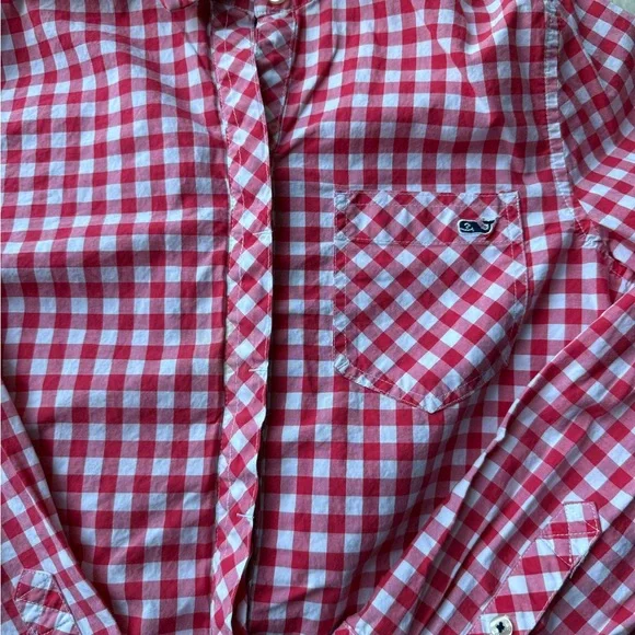 VINEYARD VINES Relaxed Gingham Pocket Button-up Shirt in Red Womens Size 2 - Picture 7 of 7